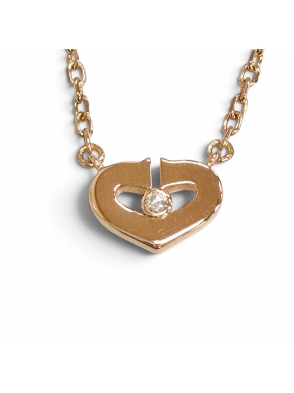 Cartier 750 C Heart Diamond Necklace 750 18k Pink Gold